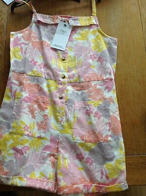 Girls All In One Shorts Set Age 10-11 Yrs M&S Pink Mix With Linen Button Front