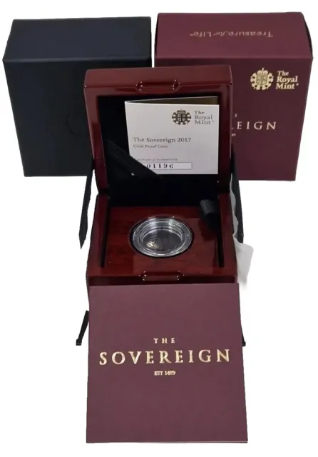 2017 Royal Mint scatola di prova oro completamente sovrano, cappotto e capsula coperchio vite. SENZA MONETA.