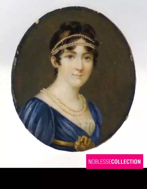 Signed Tj & Dated 1810 Antique French Miniature Hand Painted Woman Portrait