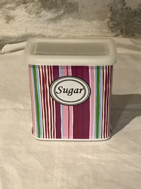 Petite Boîte à Sucre Ronde Style Bistrot - Couvercle Amovible, Plastique Blanc, 11x26 Cm, Occasion