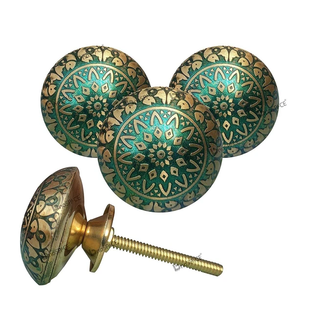 Laiton Vert Poisson Porte Boutons Tirer & Appui Poignée Pour Placards Set De 4