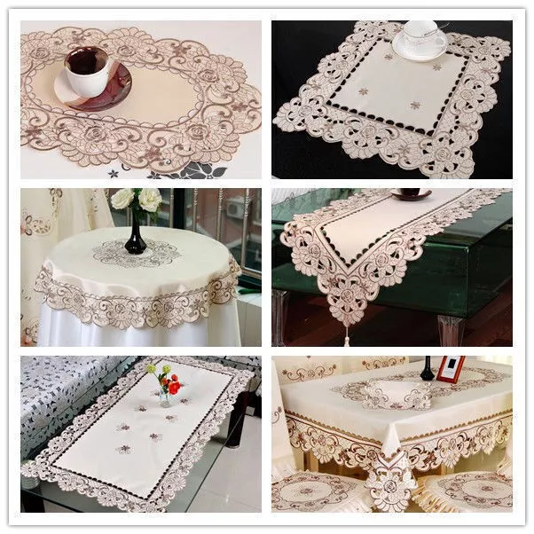 Vintage Embroidery Lace Tablecloth Dining Table Runner Cover Wedding Party Decor