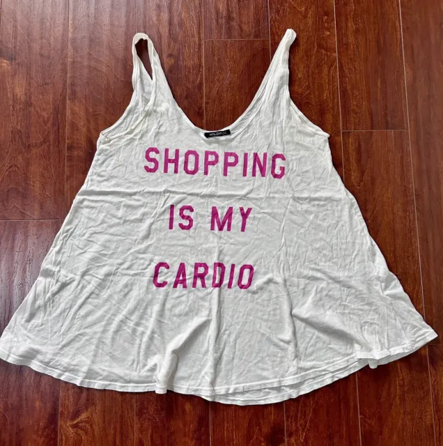 WILDFOX White Pink  Shopping Is My Cardio Graphic Tank Top Size Large