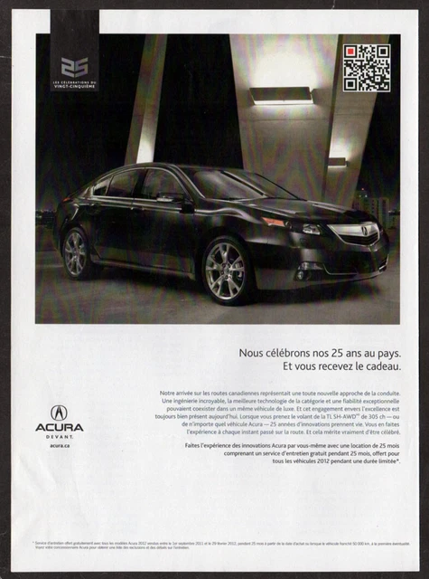 2012 ACURA TL SH-AWD Vintage Original Print AD | Black car photo Canada French