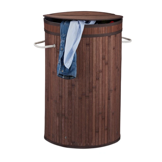 Comart Bambus-Wäschekorb – 72 Liter, Faltbar, Mit Deckel Und Griffen, Herausnehmbarem Innenfutter, Schwarz