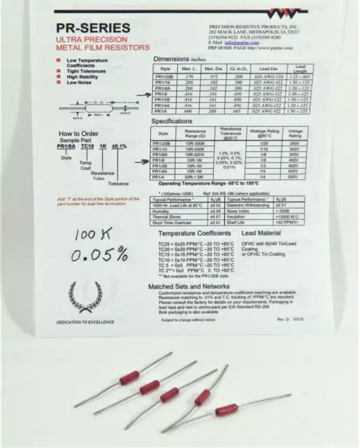 Precision Resistor 100K .05% 1/8W Pr Series (5Pcs)