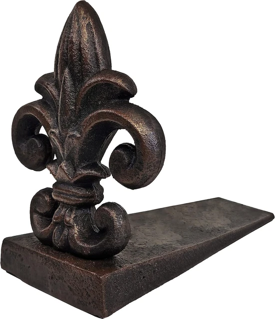 100% Cast Iron Fleur De Lis Door Stopper, 5 Lbs 11 Oz, Well Built Door Stopper,