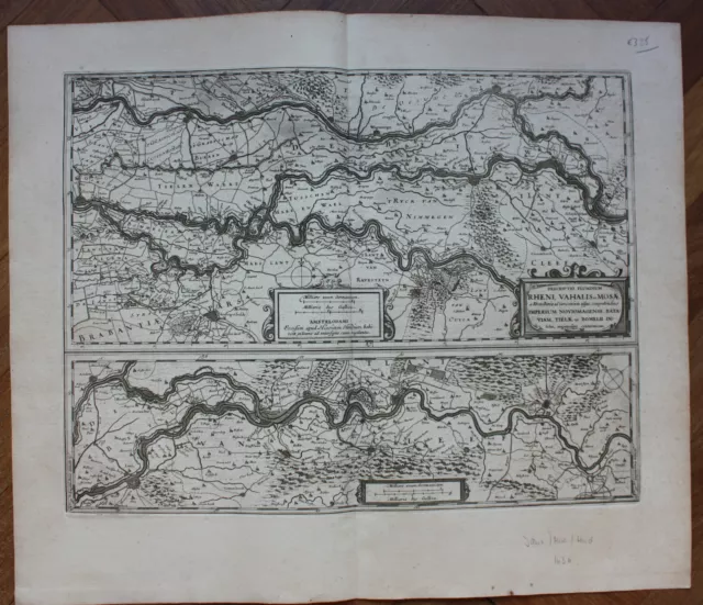 HONDIUS, JANSSON, NETHERLANDS, RHINE, WAAL, MEUSE antique map published c.1630