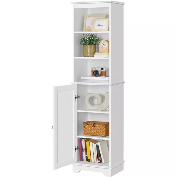 Meuble Colonne Rangement Salle de Bain Haut Armoire Toilette WC sur Pied Blanc