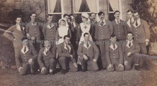 2 WW1 photos wounded soldiers & nurses  Englethwaite Hall Military Hospital