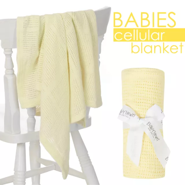 Baby Boys Girls Soft Cellular Blanket 100% Cotton Pram Moses Basket Crib Yellow