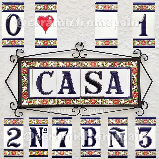 Spanish Ceramic tile letters - House ceramic numbers - Numbers and Letters -