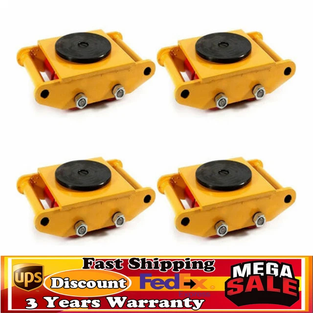 6Ton Moving Yellow Dolly Skate Machinery Roller Mover Cargo Trolley Machine 4Pcs