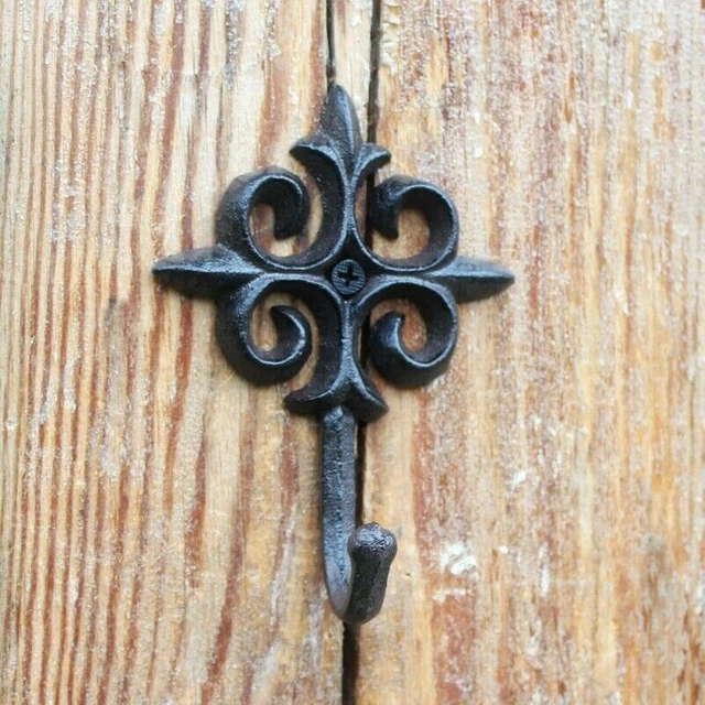 1x Large Cast Iron Hook Coat Hat Holder Heavy Duty Floral Shape Wall Decor Retro