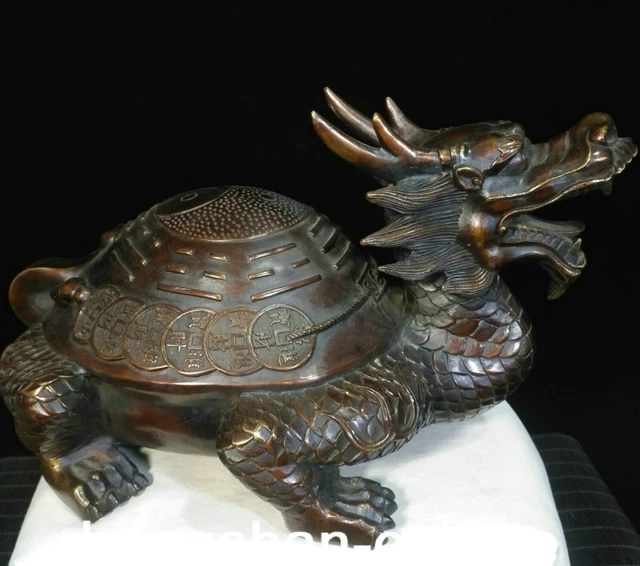 14,1 POUCES VIEUX Bronze violet Dragon tortue tortue potins
