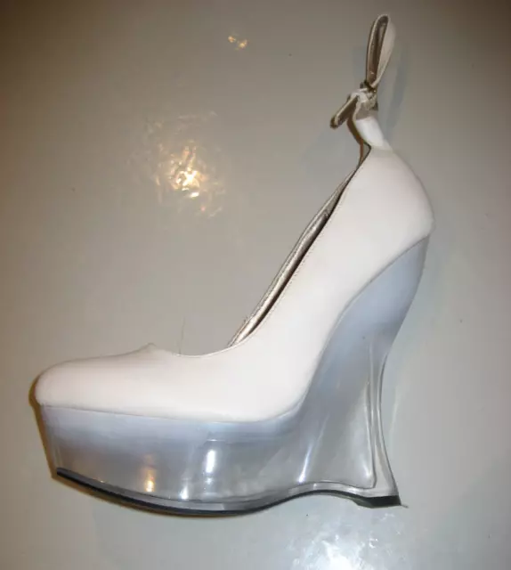 Qupid White and Clear Wedge Platform High Heels Ankle Strap Size 7.5