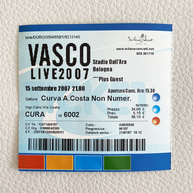 Biglietto Concerto Vasco Rossi Live 2007 Bologna - Usato