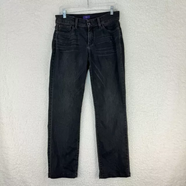 NYDJ Black Denim Sheri Slim Straight Leg Jeans Womens Stretch Mid-Rise Size 2