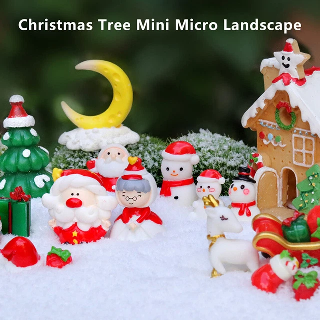 Mini Christmas Decoration Santa Elk Garden Decor Snow Landscape Model Ornament