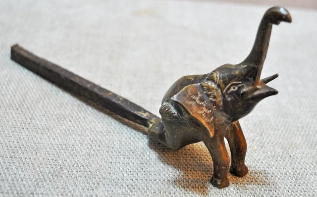 Original Old Antique Hand Crafted Engraved Brass Elephant Figure Wall Hook Hange
