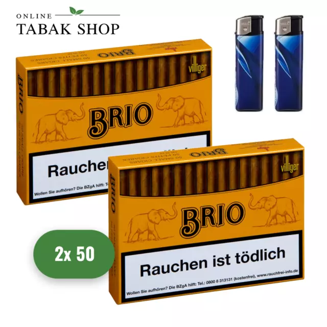 2 X Villiger Brio Zigarillo á 50 Stück Zigarren / Zigarillos , 2 X Feuerzeug