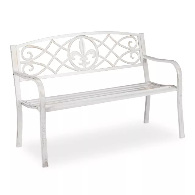 Garden bench metal ornate patio bench fleur-de-lis design outdoor 2-seater