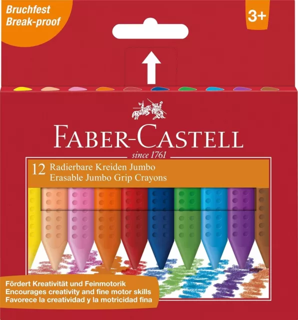 Coloured Jumbo Triangular Grip Erasable Wax Crayons, Assorted ,Pack of 12,