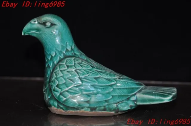 5.6" Chinese Ancient green glaze Old porcelain Feng Shui animal Pigeon statue