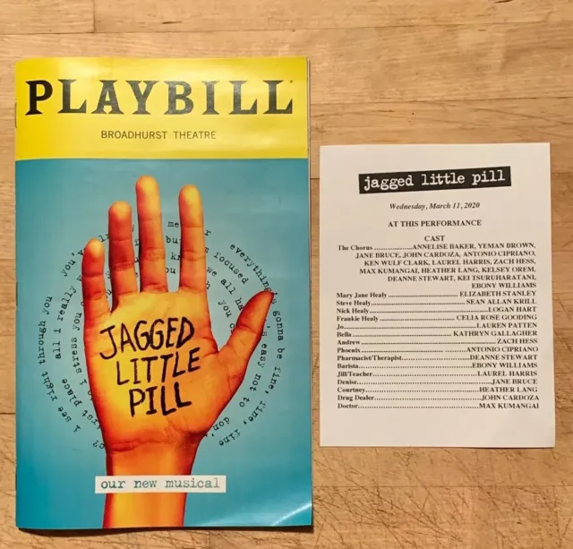 Jagged Little Pill FINAL Broadway Playbill Pre-Shutdown! March 11, 2020 +Insert