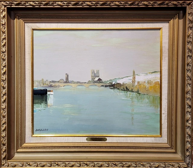 JEAN HELLEU UNDER a blanket of Snow by the River1950s French Oil