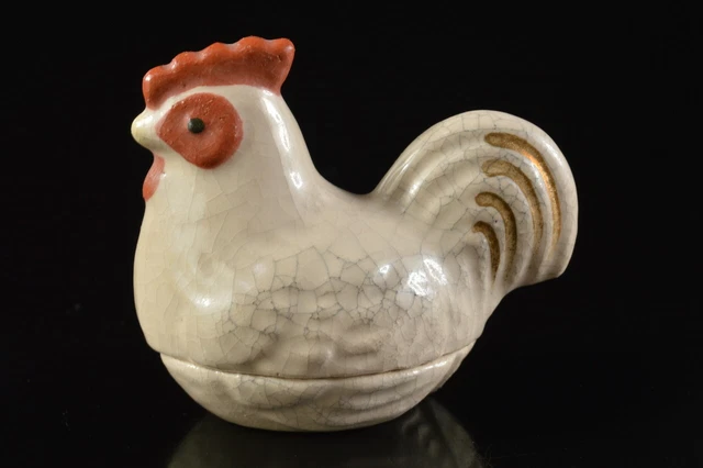 G6624: Japanese Raku-ware Bird-shaped INCENSE CONTAINER Tea Ceremony, auto