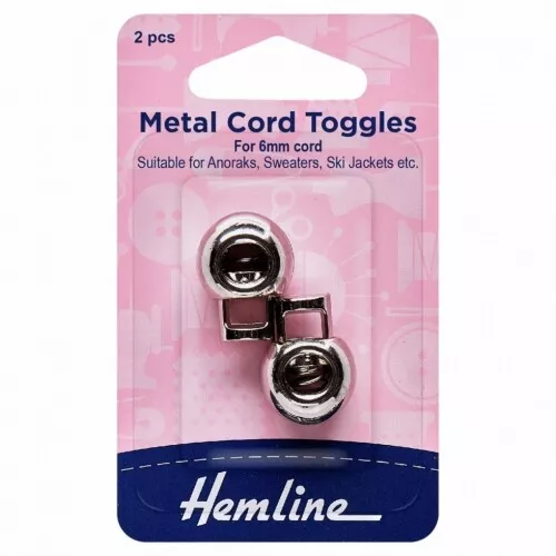 Hemline Adjustable Metal Cord Toggles Silver - per pack of 2