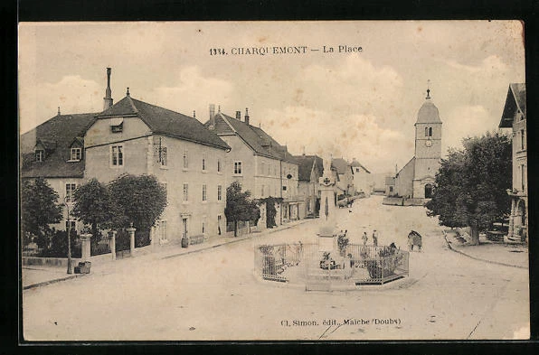 CPA Charquemont, La Place, L´Eglise