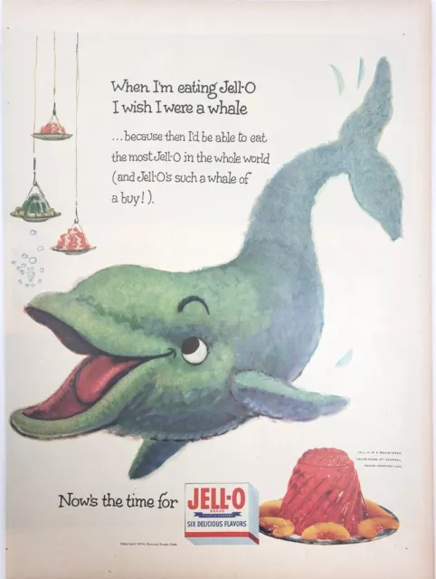 Whale I Wish I Were Jell-O 1954 Ad Magazine Print Dessert Cetacean Animal