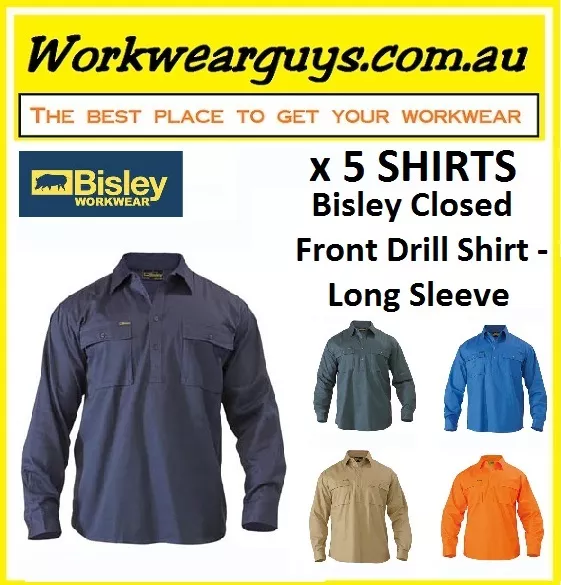 5 x SHIRTS BISLEY WORKWEAR - Closed Front Drill Work Shirt - Long Sleeve BSC6433