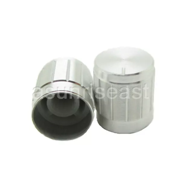 10x Silvery Rotary Cap Aluminum Knob for 6mm Knurled Splined Shaft Potentiometer