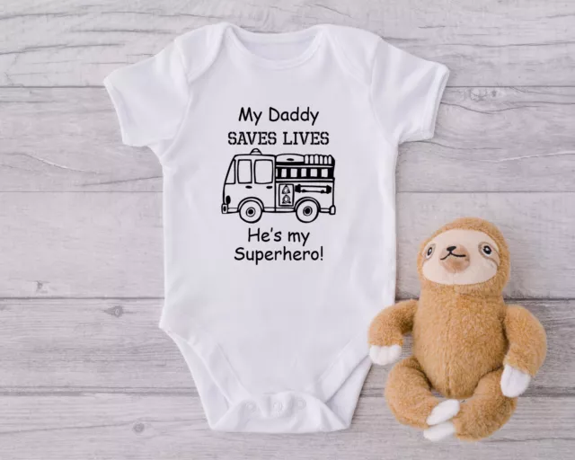 FIREMAN SUPERHERO DADDY MUMMY HERO Romper Funny Babygrow Novelty Baby Vest Gift
