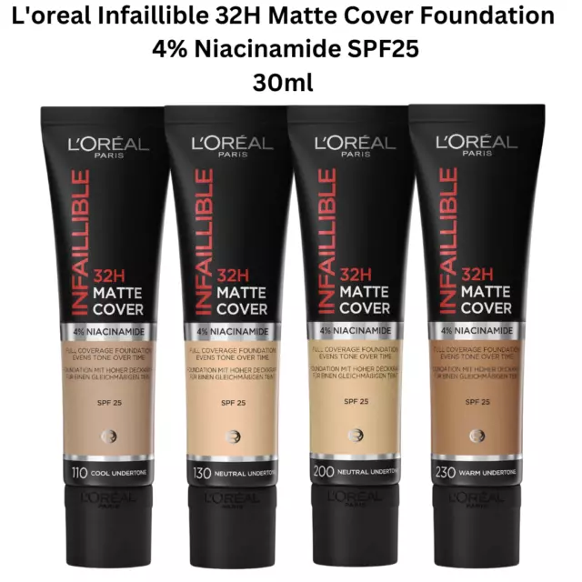 NEW L'oreal Infaillible 32H Matte Cover Foundation 4% Niacinamide SPF25 30ml