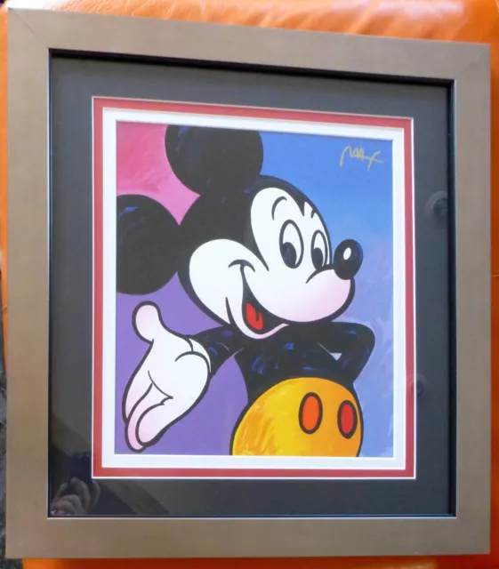 Peter Max Mickey Mouse Suite III Autografato Serigrafia 1995 Disney con Cornice