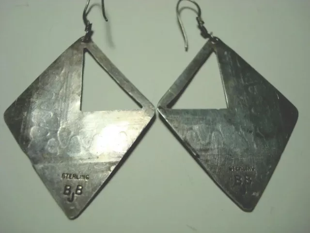 Vtg. Signed Betty Bennett, Bjb, Native American Sterling Navajo Design Earrings 2