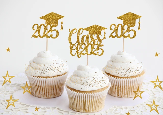 Graziano, Lot De 6 Mini Cake Topper Graduation Rouge
