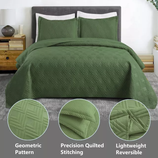 2 Piece Quilt Set Twin Size Green Bedspread Bedding Lightweight Quilt​ Coverlets