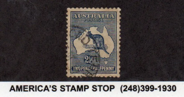 1915 Australia SC 39 Used WMK 9, 2 1/2p Dark Blue Kangaroo & Map - XF