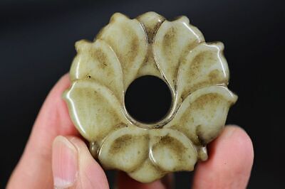 Exquisite Chinese Old Jade Hand Carved *Lotus flower* Pendant Z23
