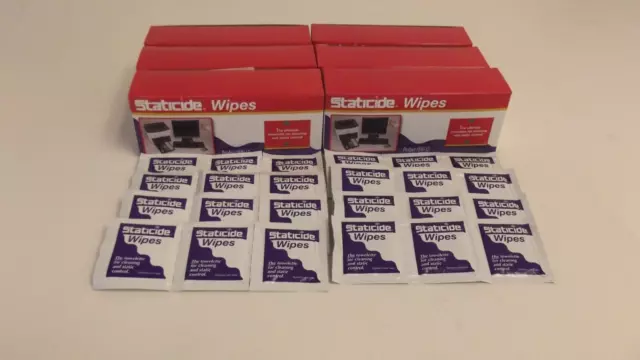 Lot of 6 Staticide Anti Static Wipes 24 paks 5"x8".  C-10