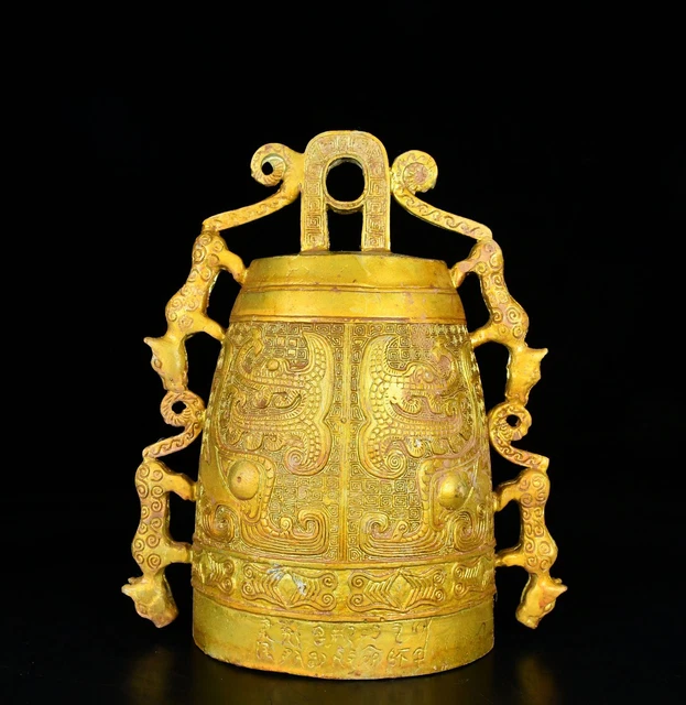 8.4" old China antique the warring states period bronze Gilding chimes