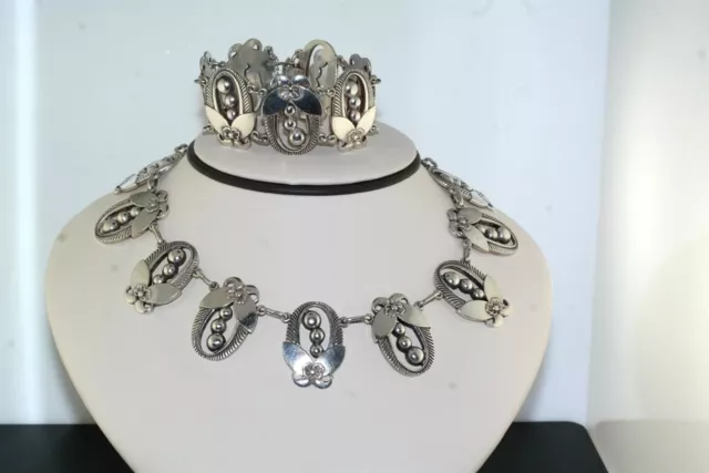 Fabulous Vtg Danish Modern Design Sterling Silver Bracelet Necklace Set