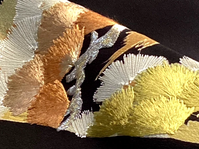 Vintage Japanese Kimono Silk Fabric, Black Matsu Tomesode Long Panel,161cm-23