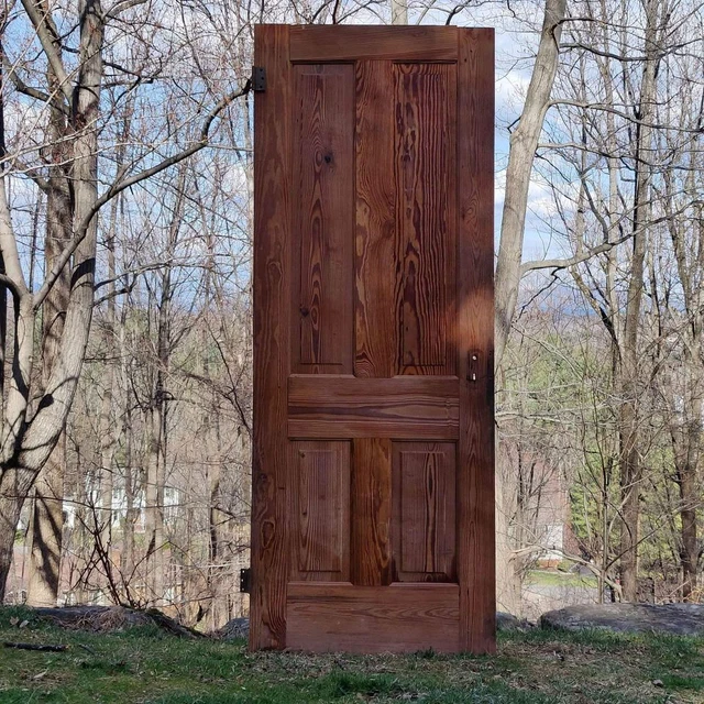 Antique Farmhouse 4 Panel Pine Solid Wood Door Stained Wyth County Virginia 2