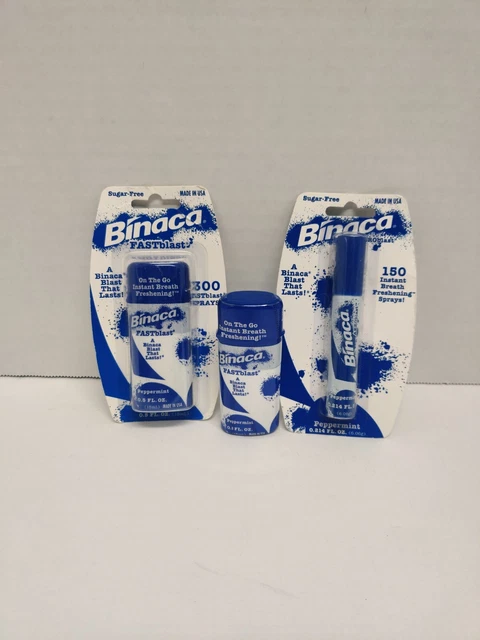 Paquete de 3 spray respiratorio Binaca menta dos 0,5 fl. oz. and One 0.214 fl. oz.
